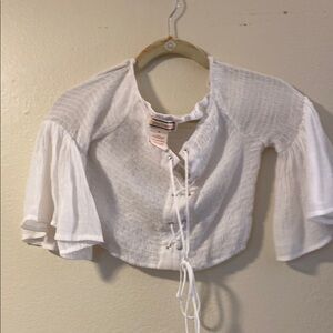 Flying Tomato White Crop Tie Front Blouse